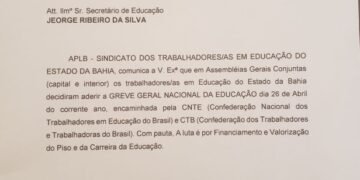 Profissionais da Educação de Sento Sé irão entrar em greve nesta quarta-feira; eles lutam por valorização do piso e da carreira da educação