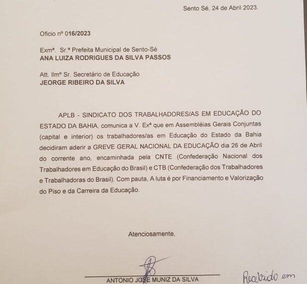 Profissionais da Educação de Sento Sé irão entrar em greve nesta quarta-feira; eles lutam por valorização do piso e da carreira da educação