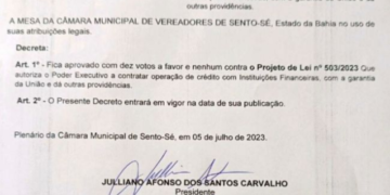 Vereadores aprovam Prefeitura de Sento Sé a fazer empréstimo milionário de R$ 45 milhões